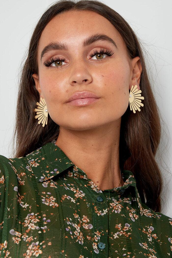 Gold Half Flower Pearl Earrings