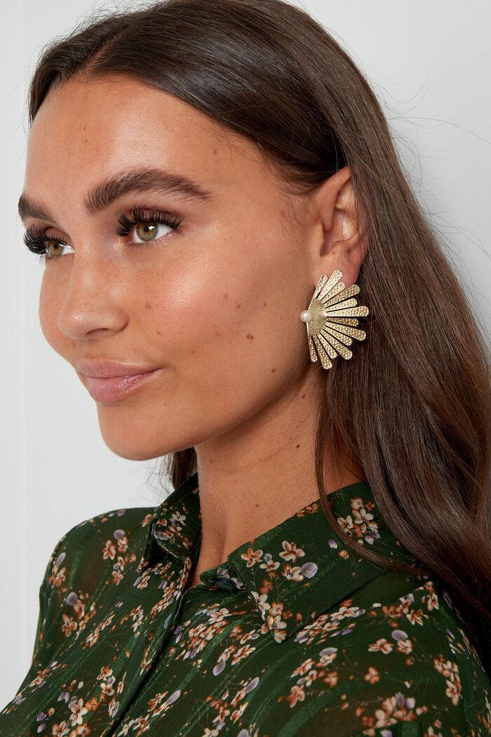 Gold Half Flower Pearl Earrings