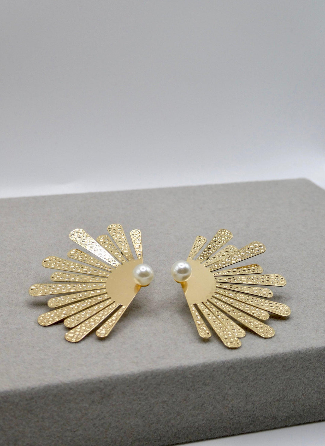 Gold Half Flower Pearl Earrings