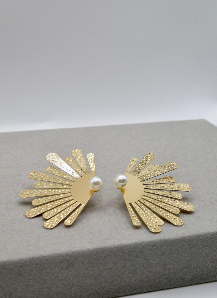 Gold Half Flower Pearl Earrings