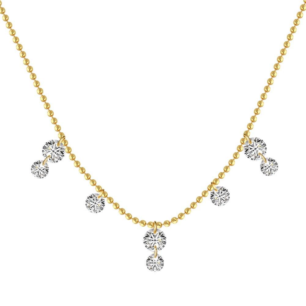 Elegant gold necklace with sparkling crystal pendants, front angle