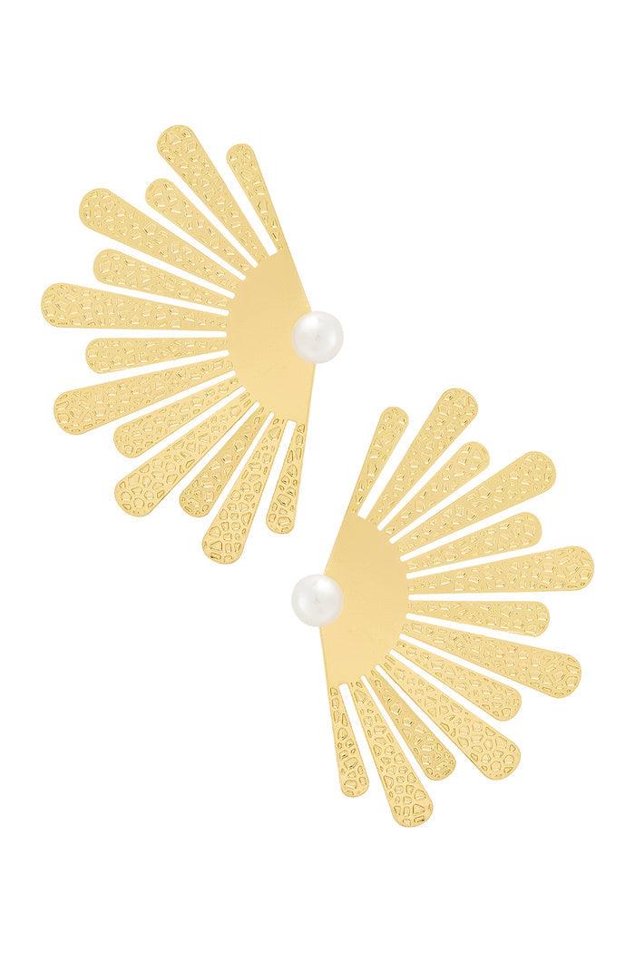 Gold Half Flower Pearl Earrings