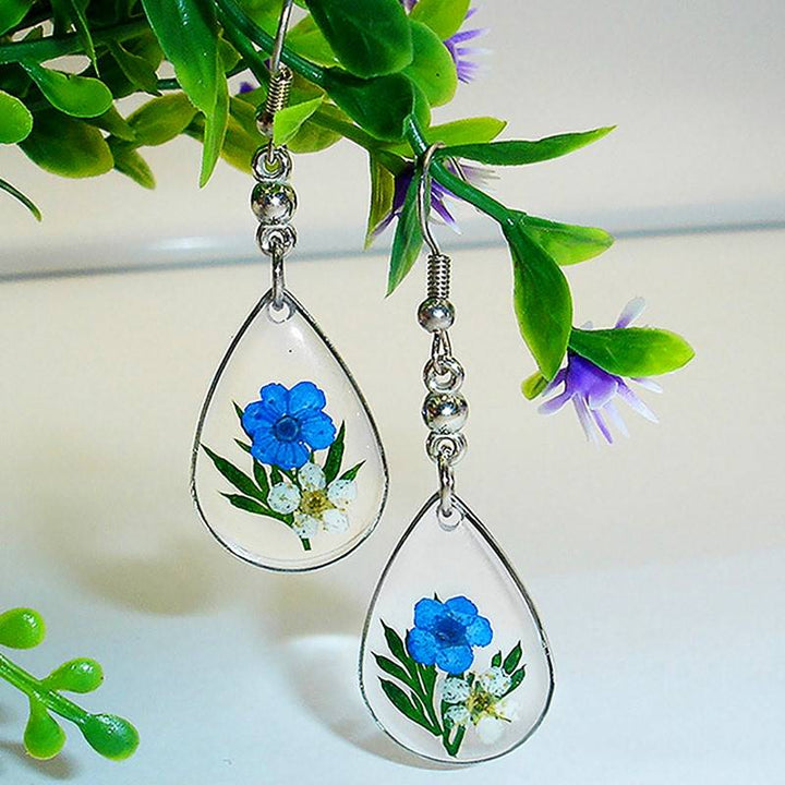 Pressed Flower Teardrop Earrings