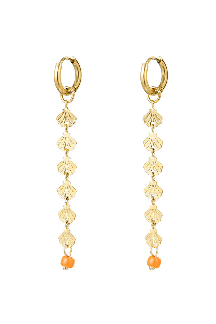 Shell garland earrings with bead - gold Stainless Steel