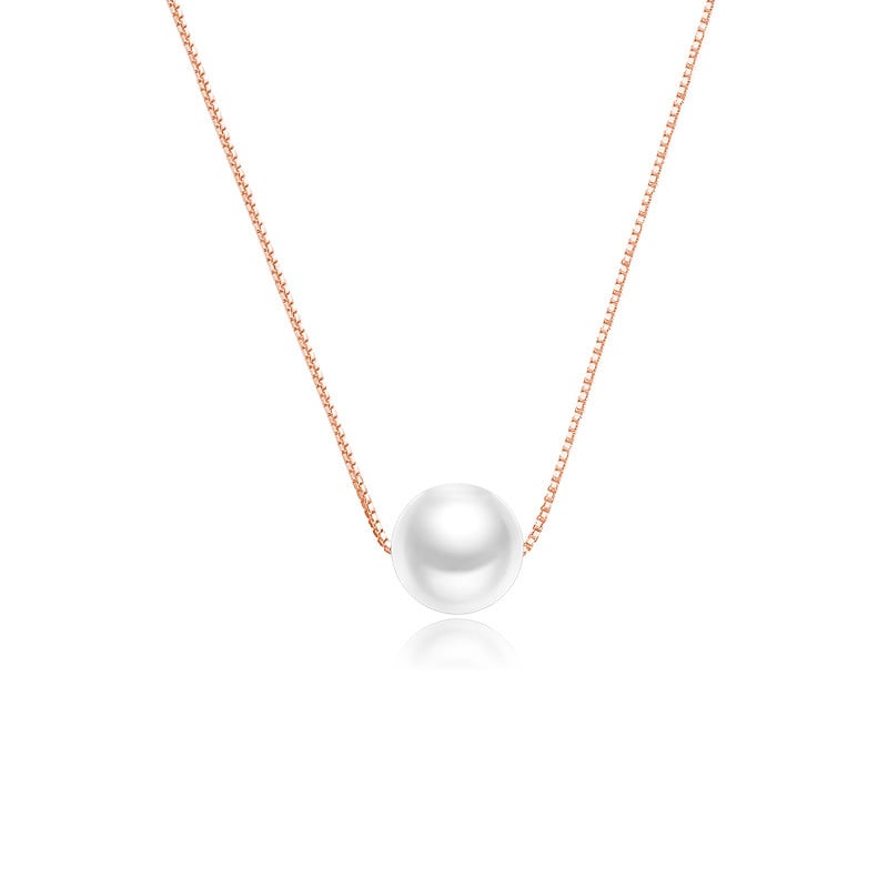 Simple and elegant pearl pendant necklace with a delicate silver chain, rose gold color. perfect for timeless sophistication.