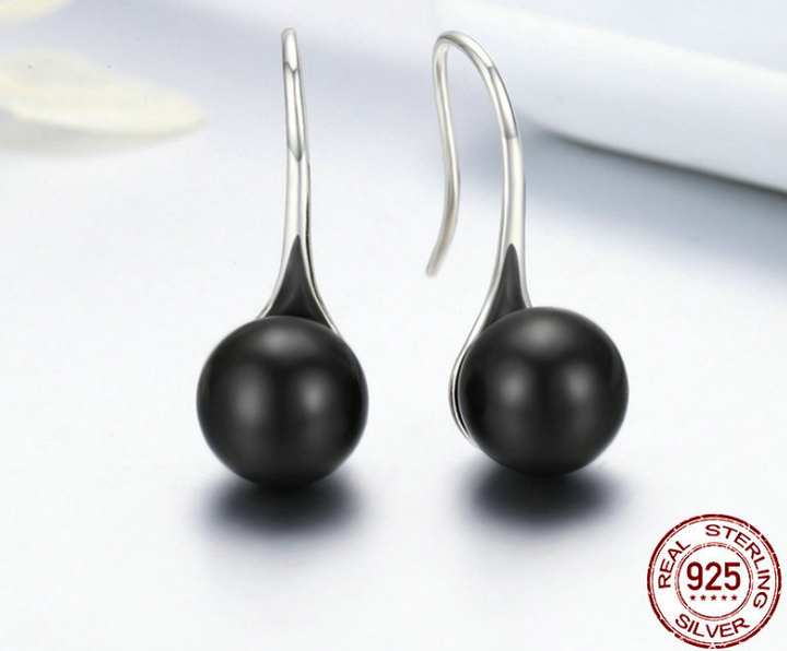 Elegant Black Pearl Silver Earrings