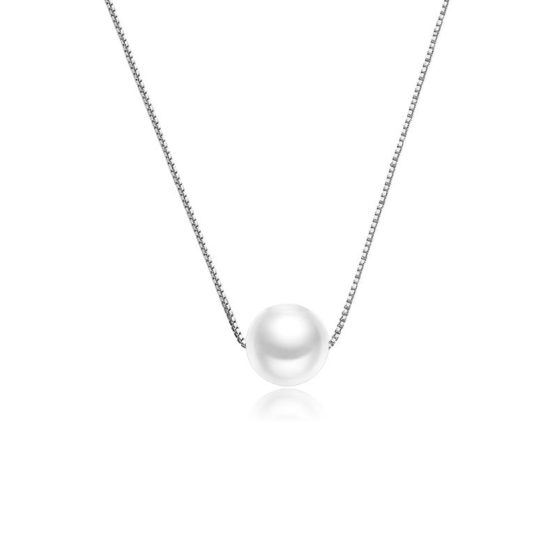 Simple and elegant pearl pendant necklace with a delicate silver chain, perfect for timeless sophistication.